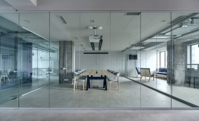 Glass partitioning in office