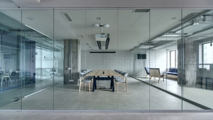 Glass partitioning in office